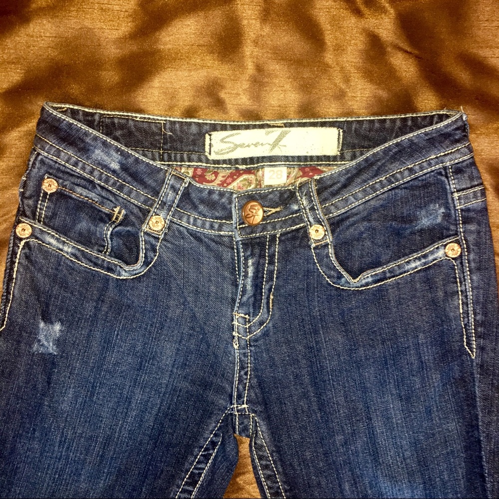 Seven Distressed Cropped Flare Denim Jeans 28 x 24 - Picture 3 of 8